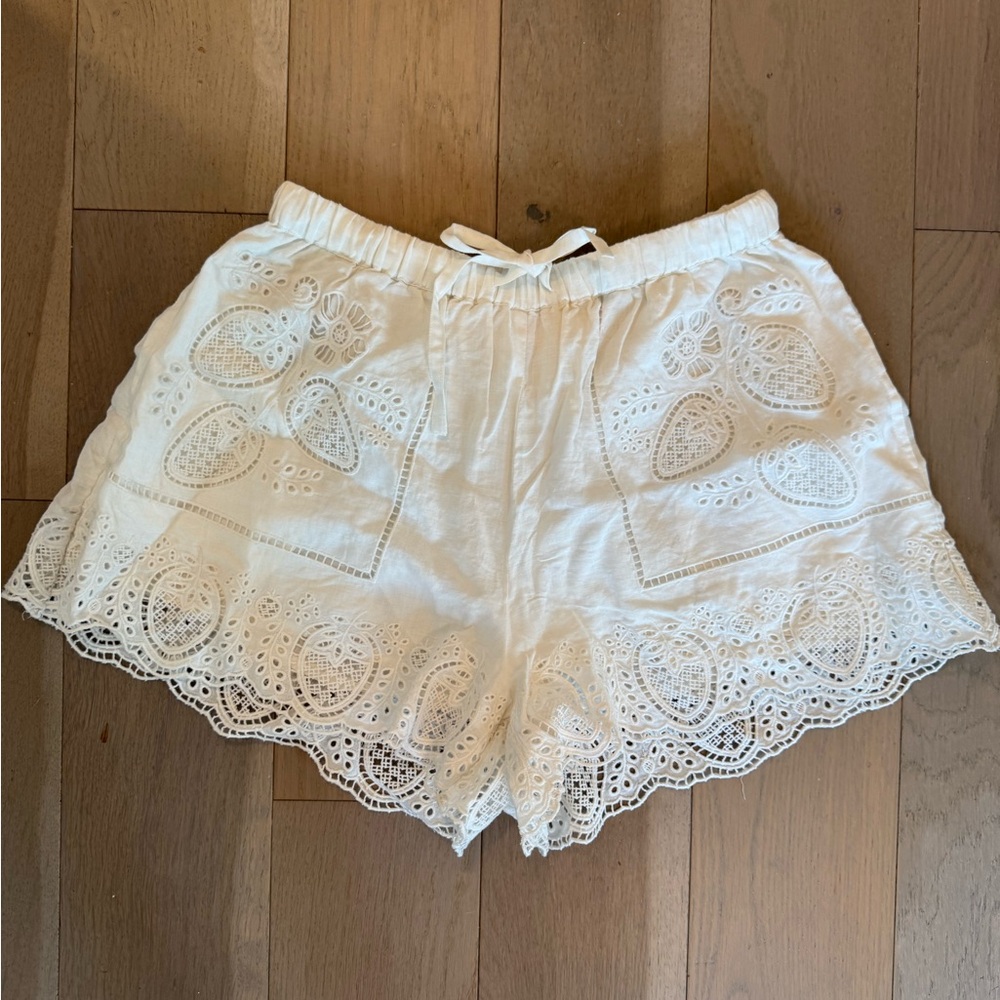 Loeffler Randall White Eyelet High Waist Shorts